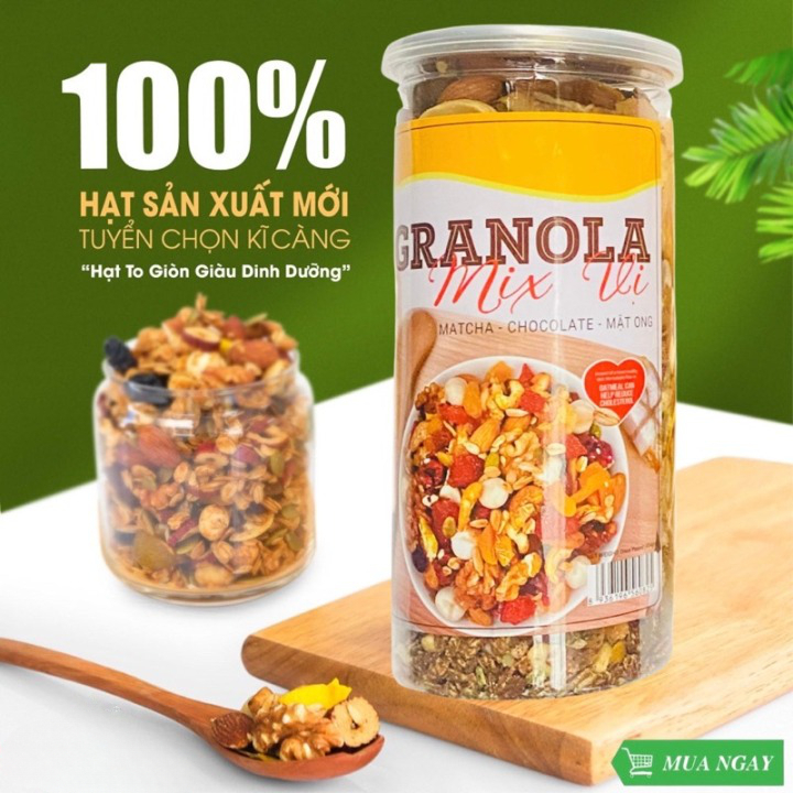 Granola siêu hạt Food Store không đường hộp 500gram, Ngũ cốc ăn kiêng giảm cân 90% hạt hàng loại 1