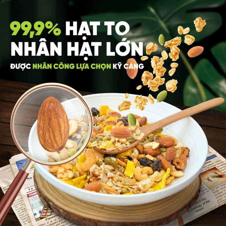 Granola siêu hạt Food Store không đường hộp 500gram, Ngũ cốc ăn kiêng giảm cân 90% hạt hàng loại 1