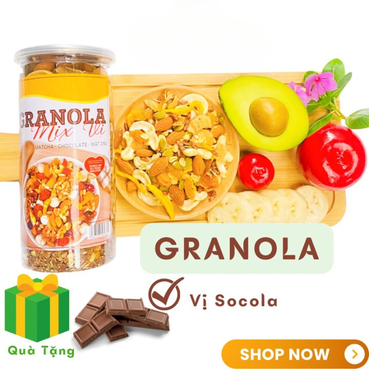 Granola siêu hạt Food Store không đường hộp 500gram, Ngũ cốc ăn kiêng giảm cân 90% hạt hàng loại 1