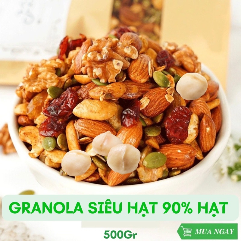 Granola siêu hạt Food Store không đường hộp 500gram, Ngũ cốc ăn kiêng giảm cân 90% hạt hàng loại 1