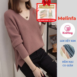 Áo len nữ cổ tim dài tay dáng rộng chất len mềm mịn co giãn thoải mái mặc mùa thu đông mã VAA0216