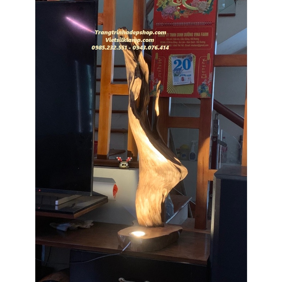 Đèn gỗ nghệ thuật Gỗ Lũa Ngọc Am - Cao 86cm
