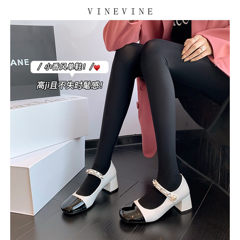 Giày cao gót MiuMiu quai xích loại dày êm  size 34-40 - Giày Mary Jane đen trắng hot trend 2023