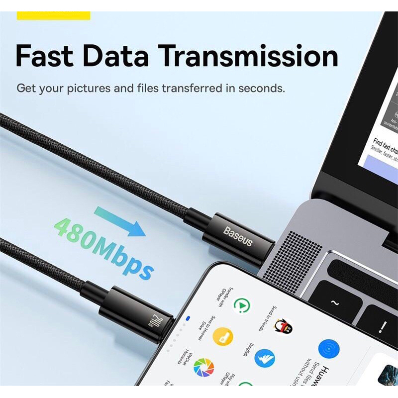 Cáp sạc nhanh Baseus 240W truyền tải dữ liệu 20Gbps dây bọc dù dài 120cm