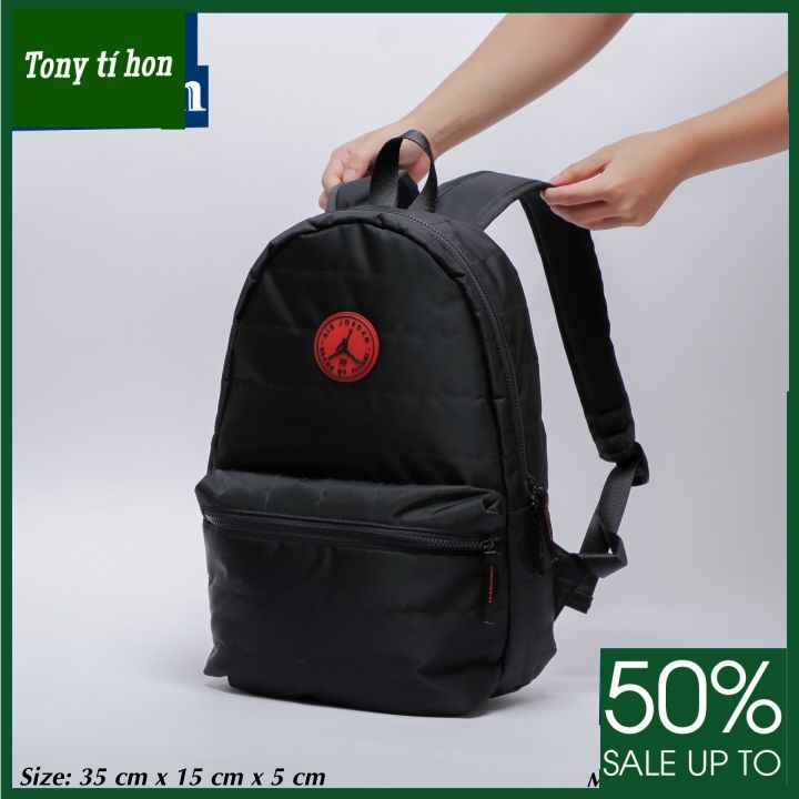Tony tí hon_ tặng quà khi mua_ Balo JOR.DAN AIR chất dù dày dặn 2 lớp chống thấm logo cao su đỏ đen có ngăn laptop