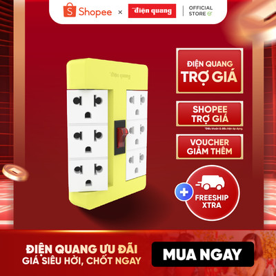 [HỎA TỐC] Ổ cắm xoay 90º Điện Quang ĐQ ESK RT 63 (6 lỗ 3 chấu) - thích hợp không gian nhỏ hẹp - Bảo hành 12 tháng