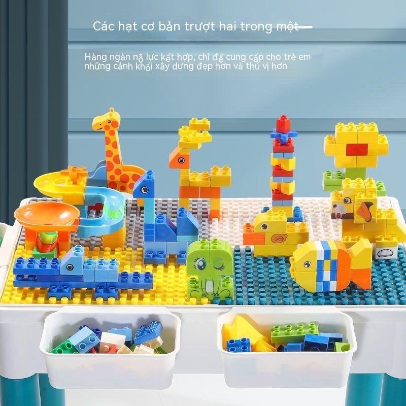 Bàn xếp hình lego hoa anh đào, Bàn học và bàn ăn, Có 4 ngăn cất đồ tiện dụng cho bé