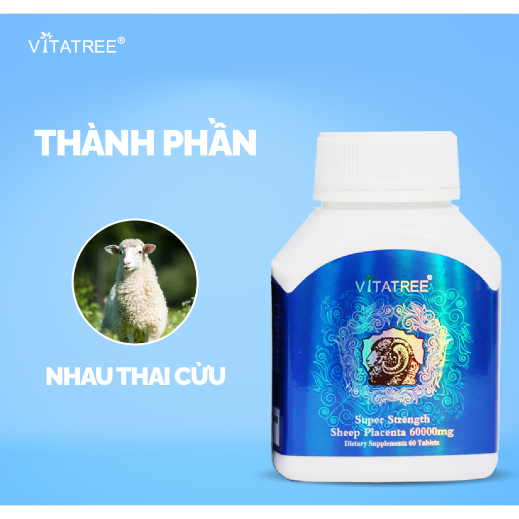 Nhau thai cừu Úc vitatree super strength sheep Placenta 60000mg 120 viên Giúp làm chậm lão hóa quatangme