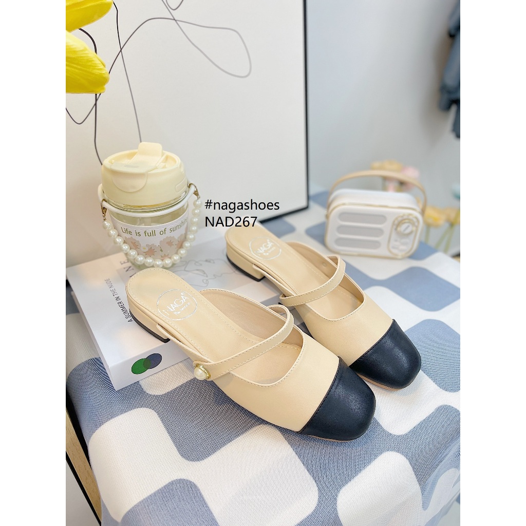 DÉP NAGASHOES SỤC MŨI VUÔNG ĐÍNH NGỌC 2P NAD267