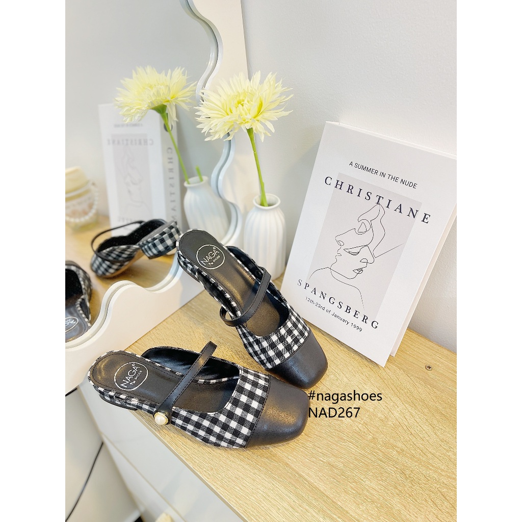 DÉP NAGASHOES SỤC MŨI VUÔNG ĐÍNH NGỌC 2P NAD267