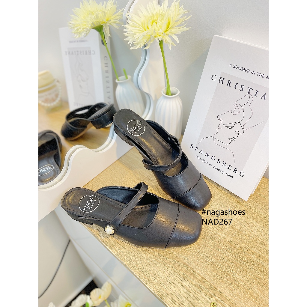 DÉP NAGASHOES SỤC MŨI VUÔNG ĐÍNH NGỌC 2P NAD267