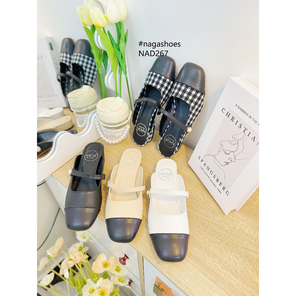 DÉP NAGASHOES SỤC MŨI VUÔNG ĐÍNH NGỌC 2P NAD267