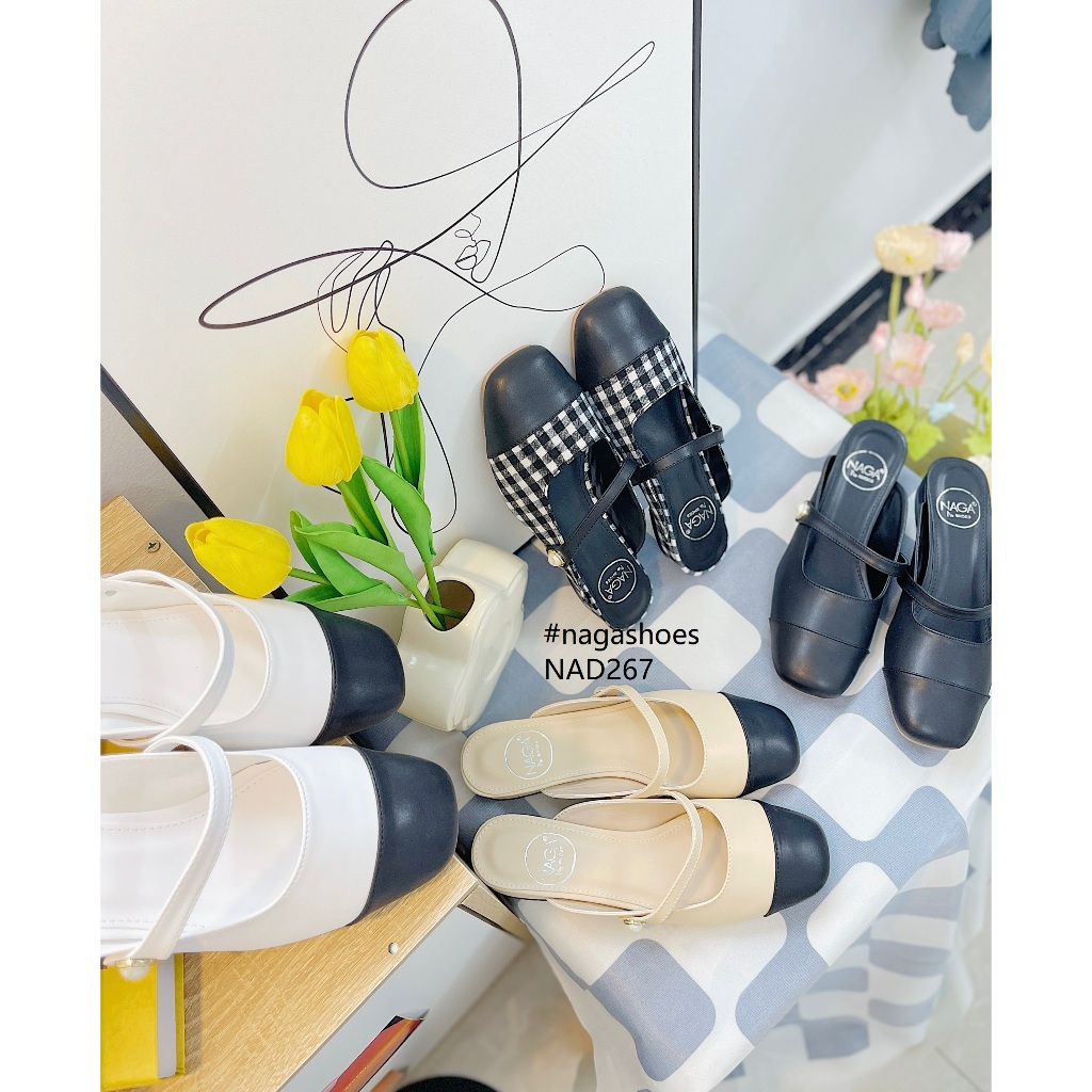 DÉP NAGASHOES SỤC MŨI VUÔNG ĐÍNH NGỌC 2P NAD267