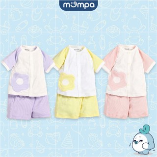 Bộ quần áo sơ sinh cho bé Mompa 0-9 tháng cộc tay cúc giữa vải sợi tre Bamboo tăm 229