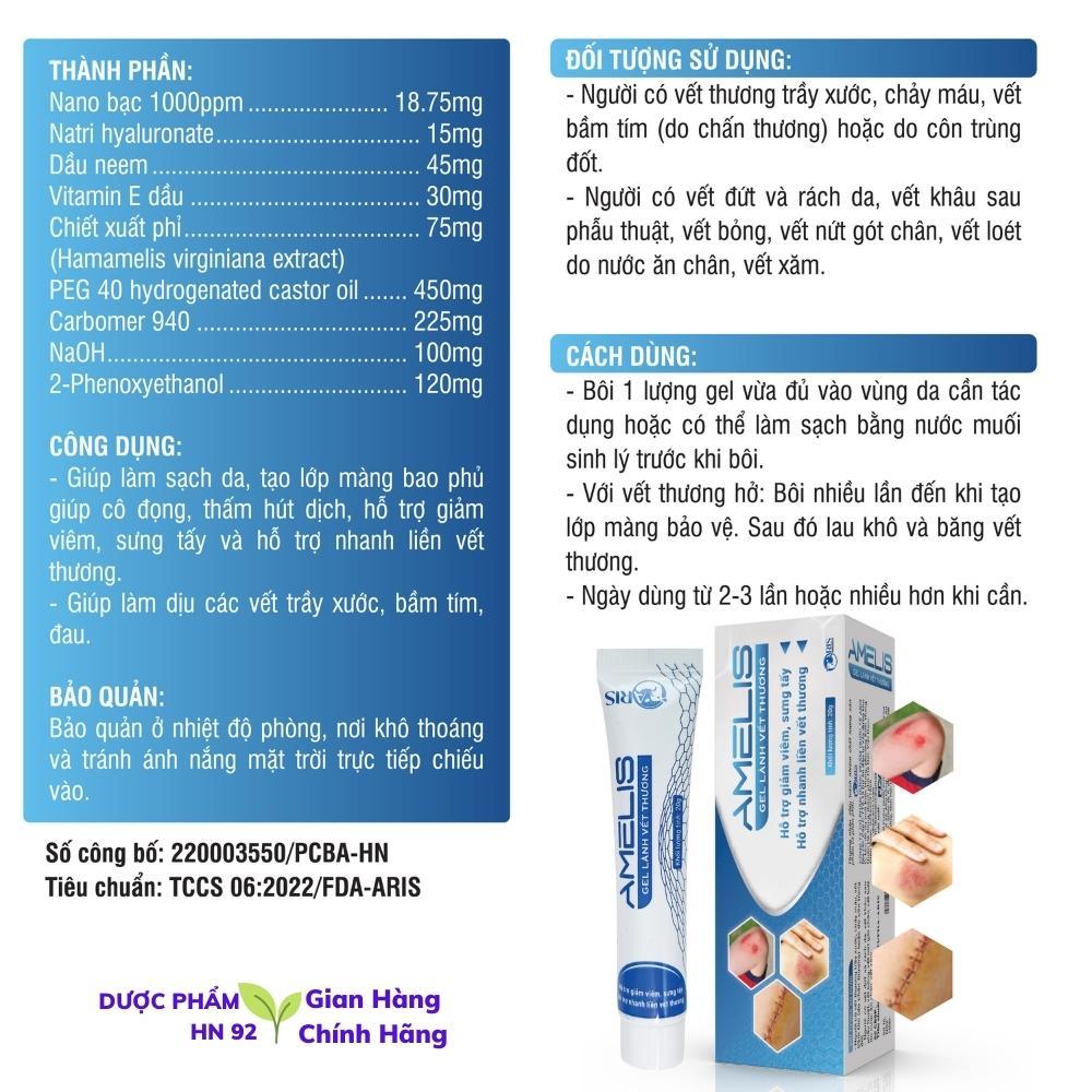 Gel Lành Vết Thương AMELIS, Hỗ trợ giảm nhiễm, sưng tấy, nhanh liền vết thương, tuýp 20g Duocphamhn92