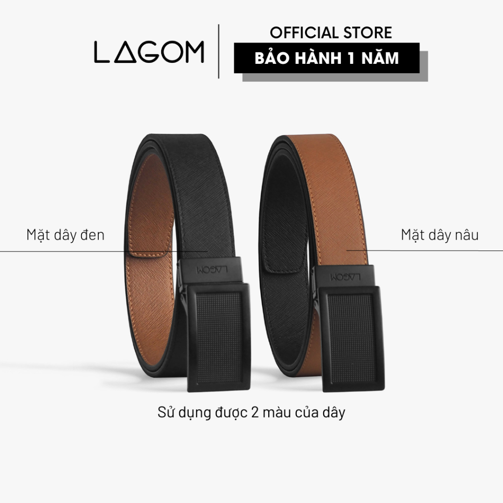 Thắt Lưng Da Thật Đầu Xoay LAGOM - Đầu khóa 35mm - Dây Saffi 2 màu Đen - Nâu