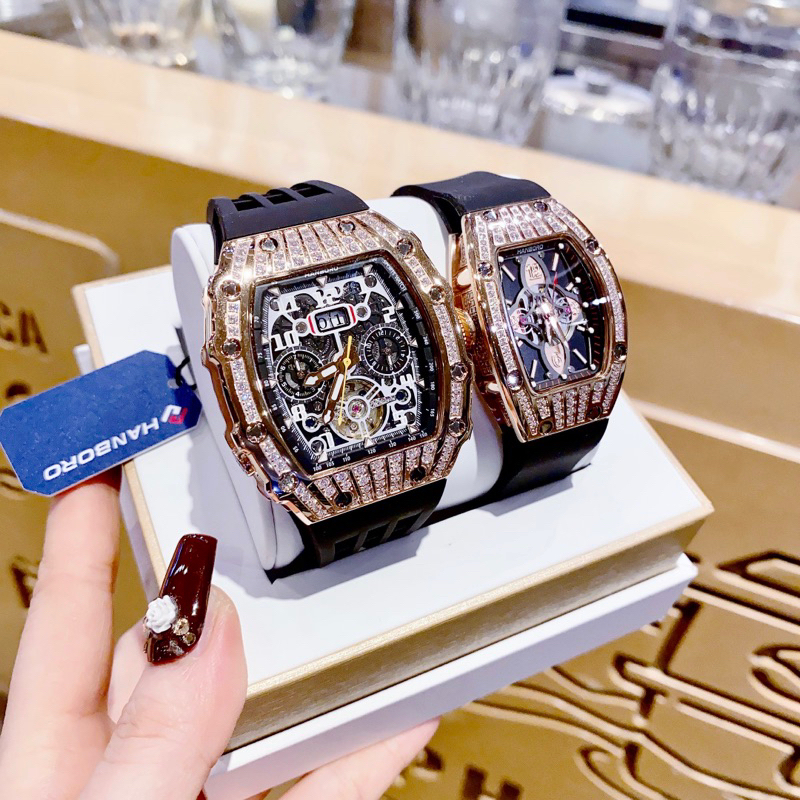 Đồng Hồ cặp Hanboro By Huboler nam nữ dây silicon chính hãng siz 38mm, 45mm