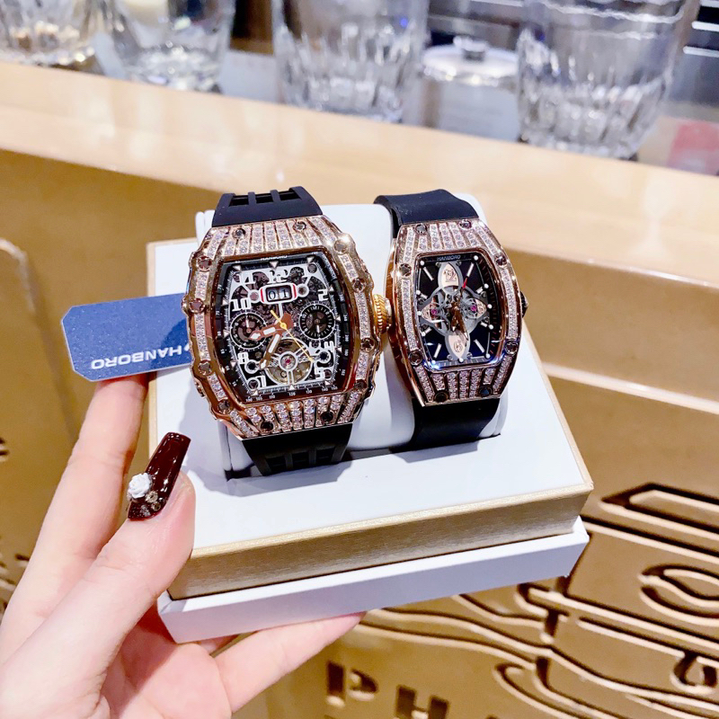 Đồng Hồ cặp Hanboro By Huboler nam nữ dây silicon chính hãng siz 38mm, 45mm