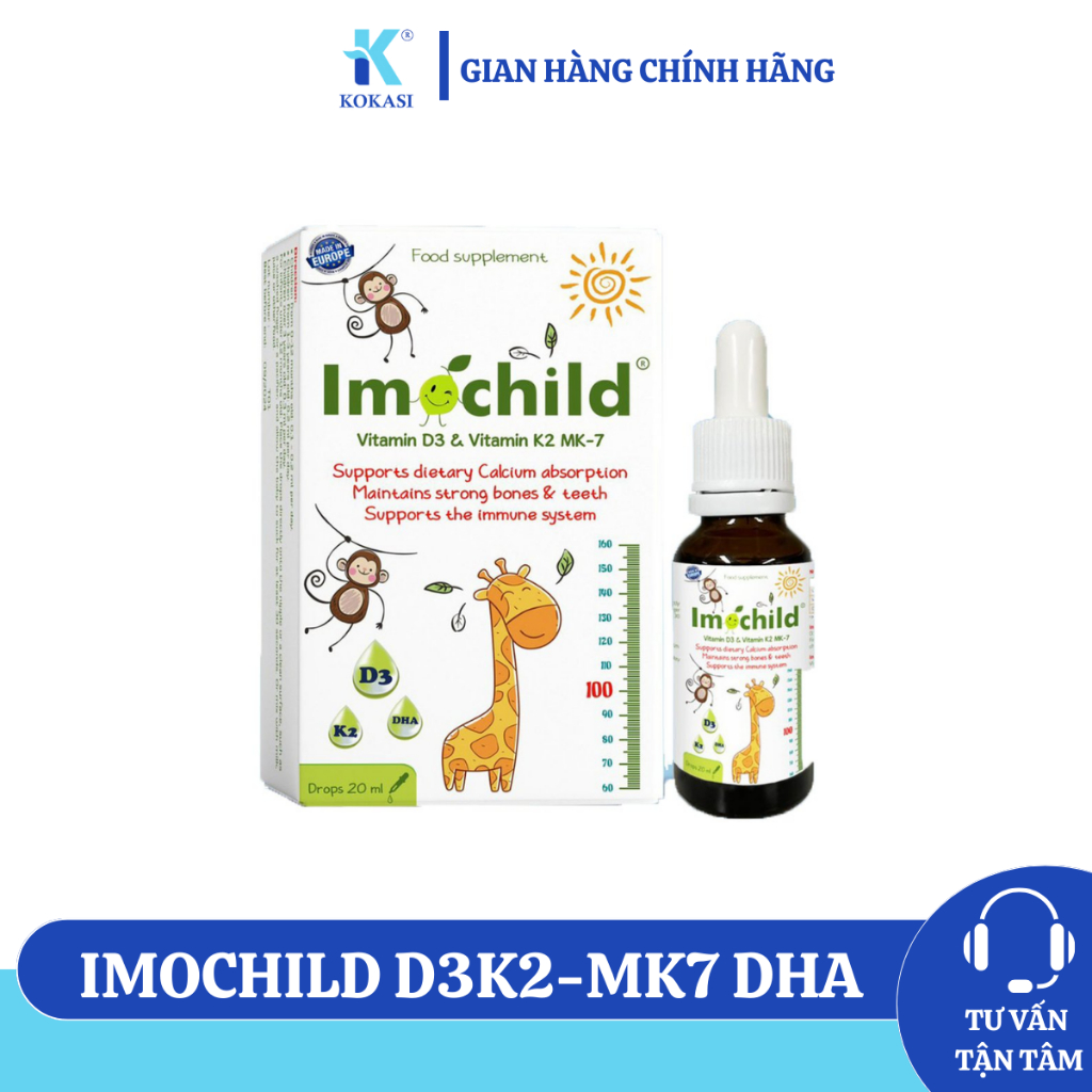 Imochild D3K2-MK7 DHA lọ 20ml - Bổ Sung Vitamin D3, K2-MK7 Và DHA