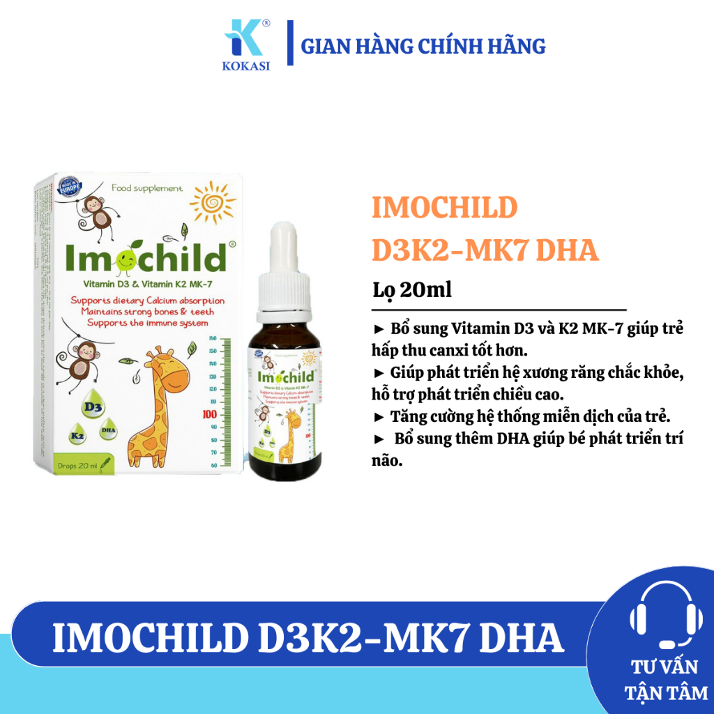 Imochild D3K2-MK7 DHA lọ 20ml - Bổ Sung Vitamin D3, K2-MK7 Và DHA