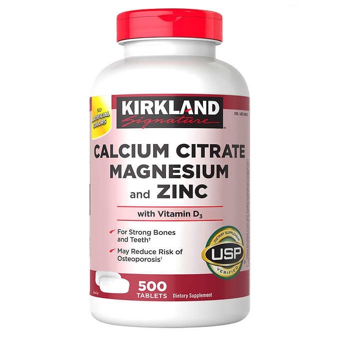Viên uống bổ sung canxi, magie, zinc kirkland signature calcium citrate magnesium and zinc 500mg 500 viên Healthy Care