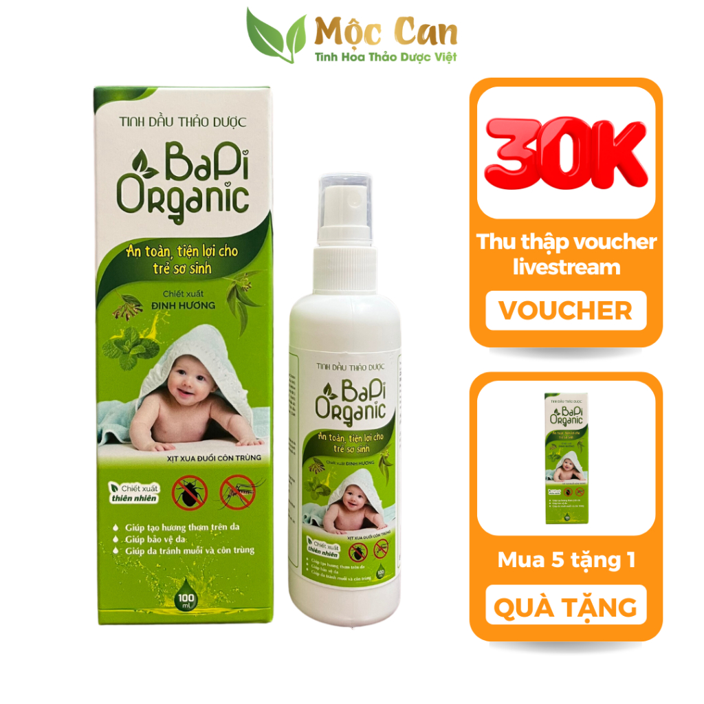 Xịt tinh dầu đuổi muỗi, thảo dược chống muỗi côn trùng, thơm phòng an toàn trên da bé Mộc Can chai 100ml
