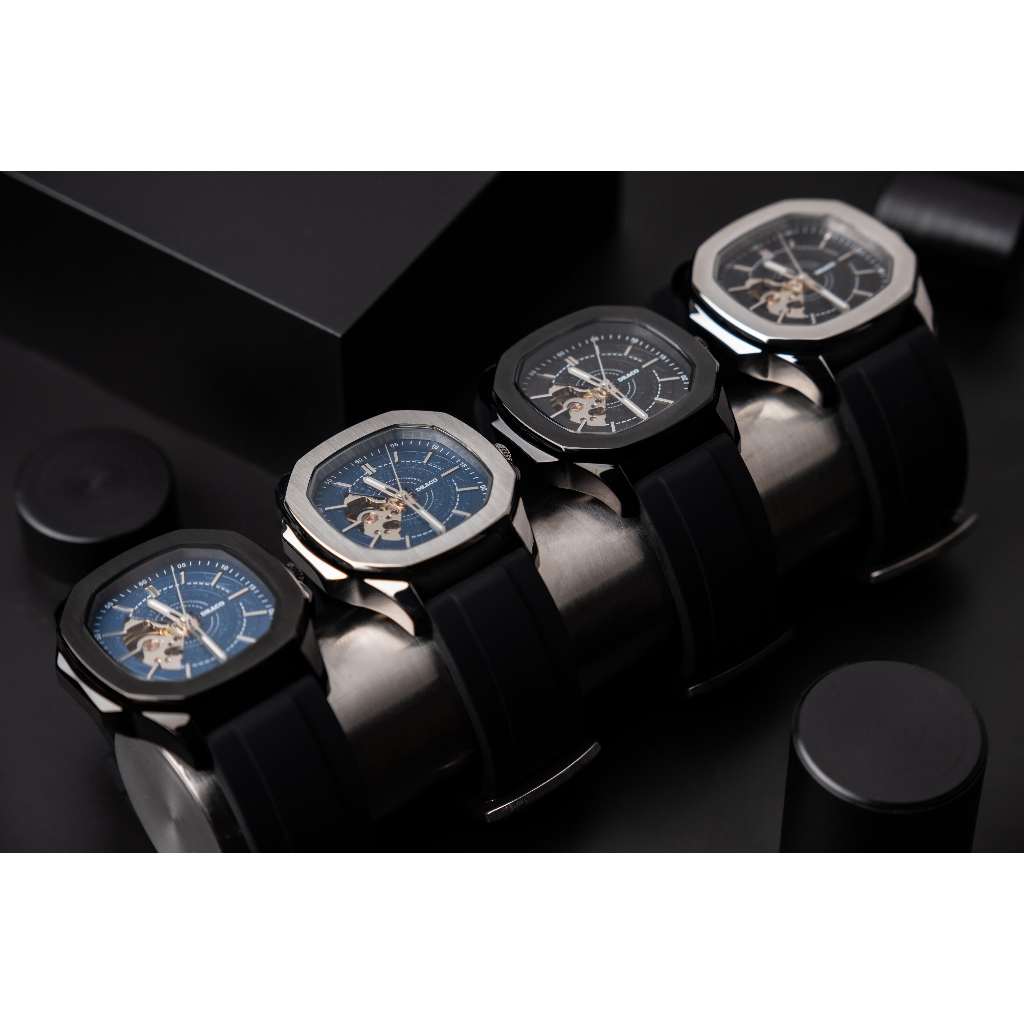 Đồng hồ nam Draco D23-DS68 “DongSon” Automatic trắng đen kết hợp chất liệu dây cao su non cao cấp màu đen-thời trang nam