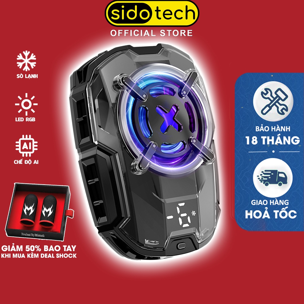 Quạt tản nhiệt điện thoại sò lạnh SIDOTECH DL16 công nghệ AI làm mát nhanh đèn led rgb gaming hiển thị nhiệt độ mobile