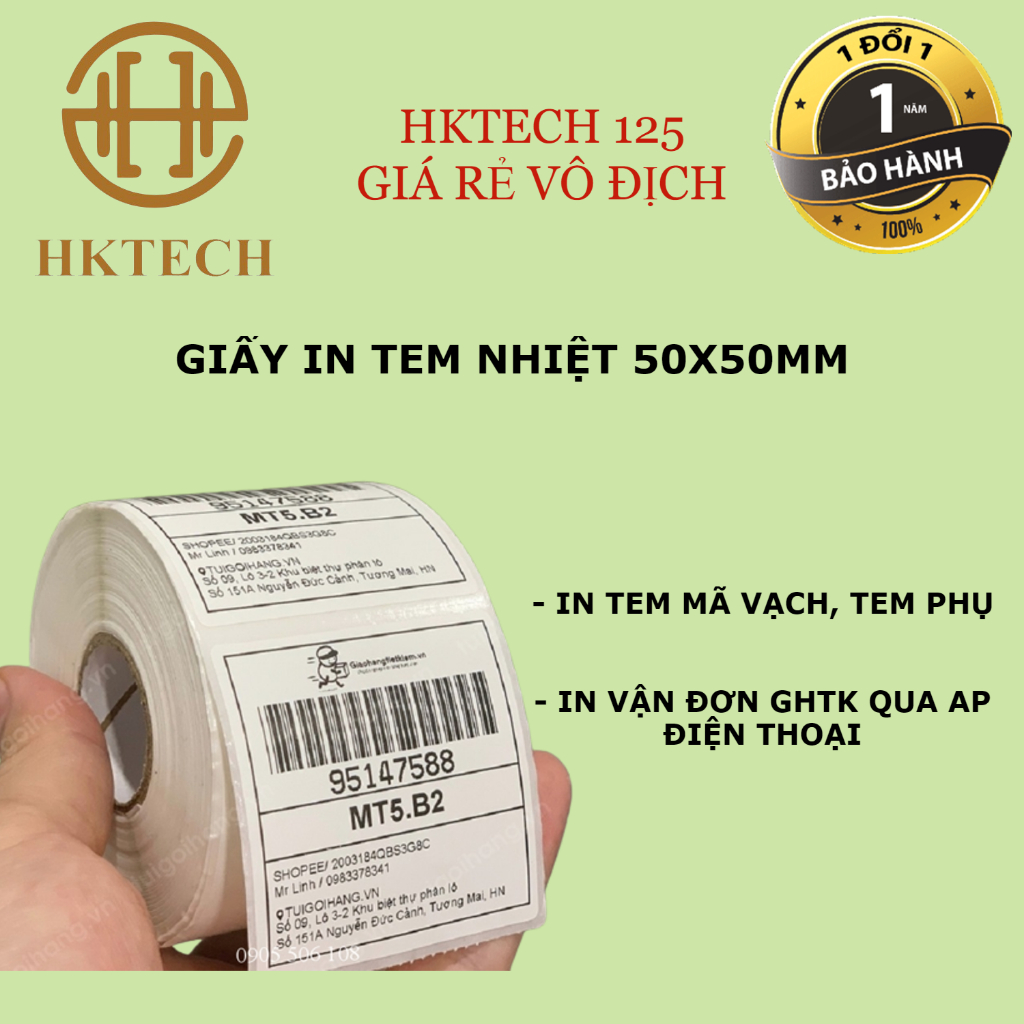 [XẢ TỒN KHO] Giấy In Vận Đơn GHTK 50x50 mm, Giấy In Nhiệt 50x50 mm - Tem Vận Chuyển 5x5 cm