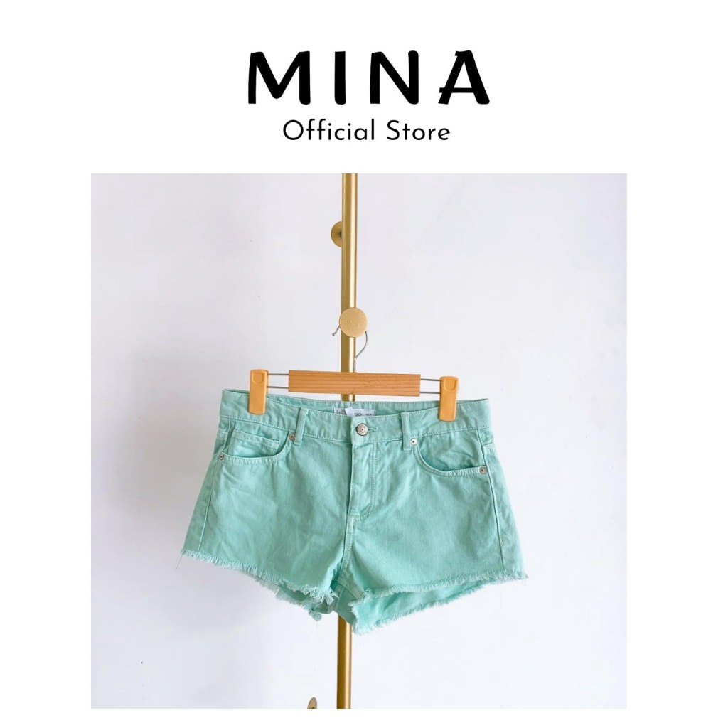 ** QUẦN SHORT DENIM NỮ MÀU NEON CẠP LỠ MANGO - CẮT TAG, CHƯA MẶC - MỚI 100%