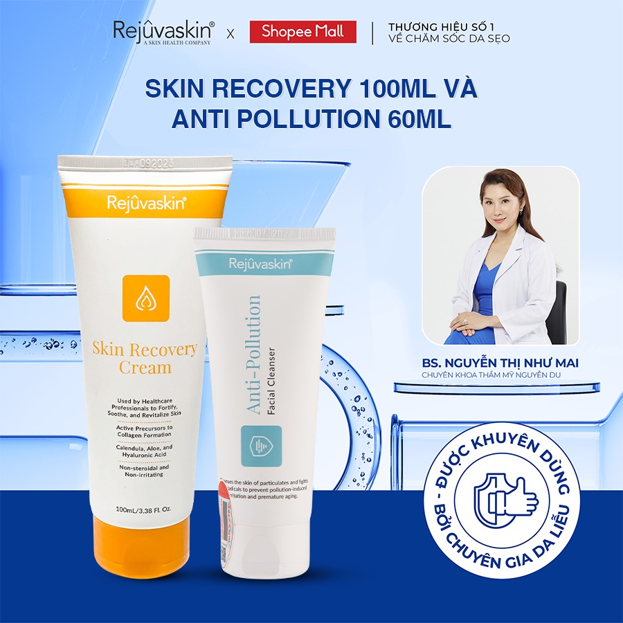 Combo Rejuvaskin Kem dưỡng phục hồi da Recovery Cream 100ml và Sữa rửa mặt sạch sâu Anti-Pollution 60ml - DH Beauty