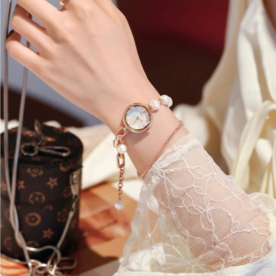 Đồng Hồ Nữ Thời Trang Chính Hãng Chống Nước Mặt Tròn Nhỏ Dây Hạt Châu SKHL 2609 - BH 6 tháng