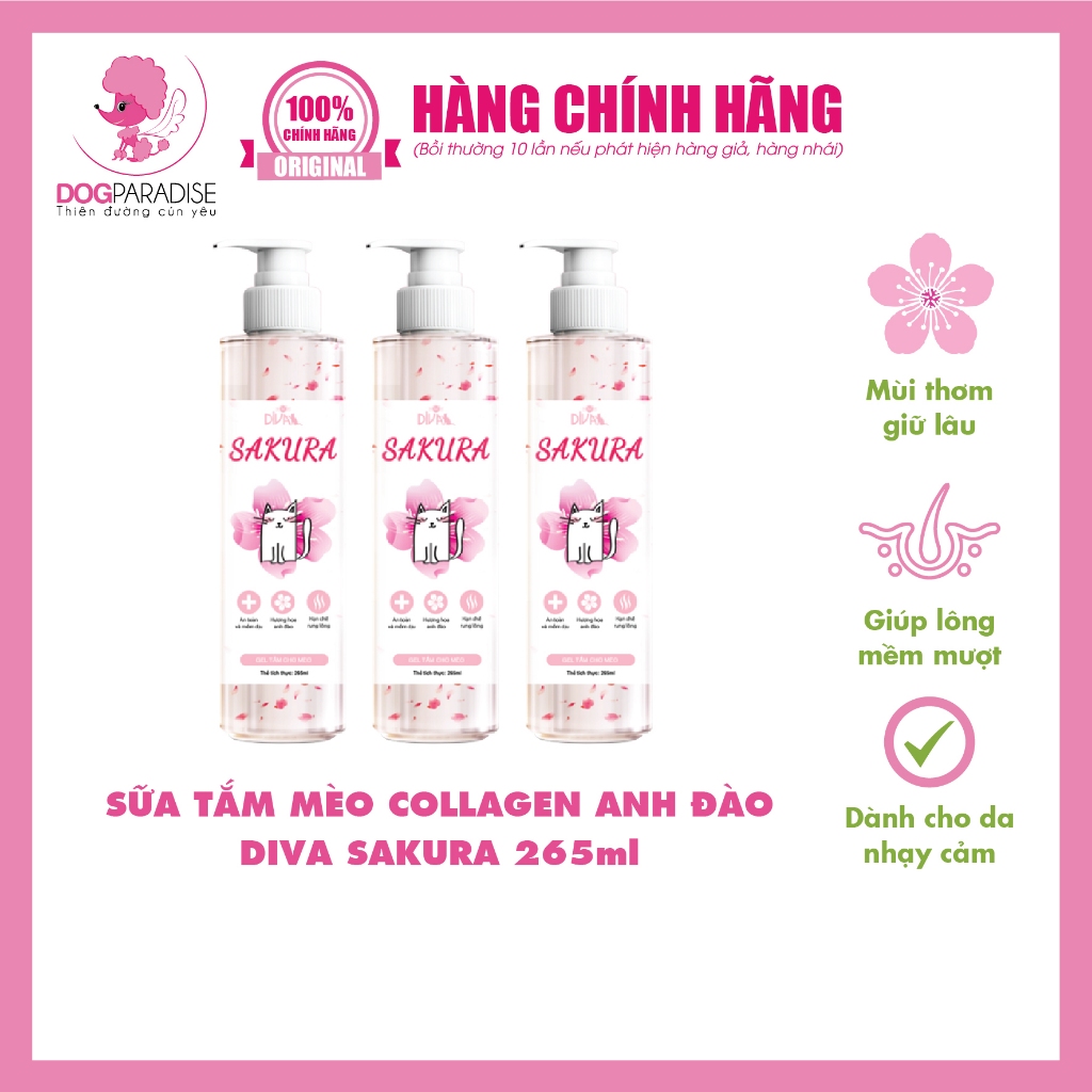 Sữa tắm mèo Collagen anh đào DIVA Sakura 265ml - Dogparadise