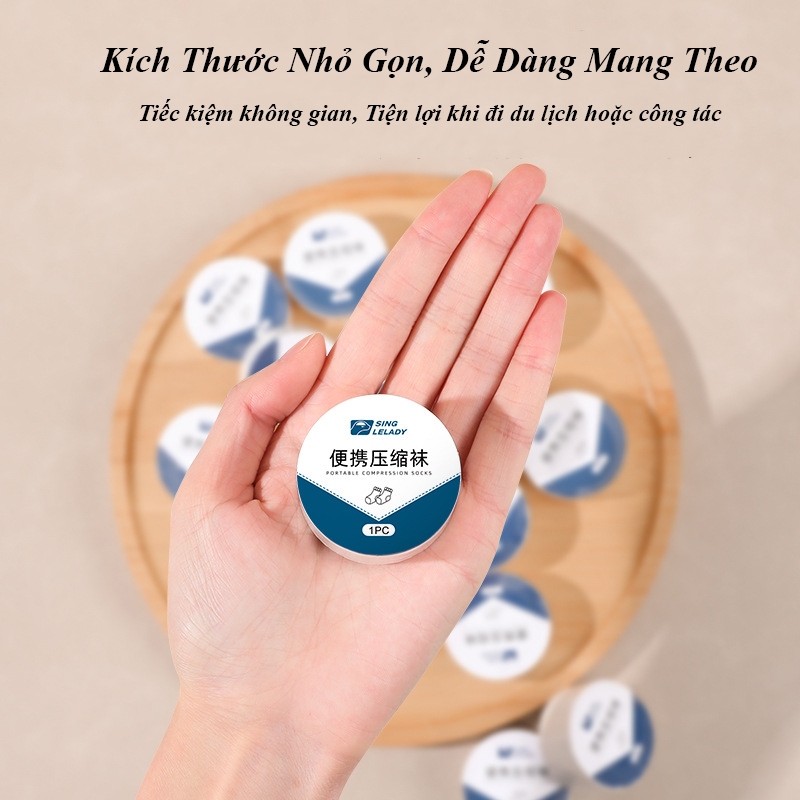 Set 10 đôi tất,vớ dạng viên nén nhỏ gọn tiện lợi, bề mặt Lưới co giản thoáng khí
