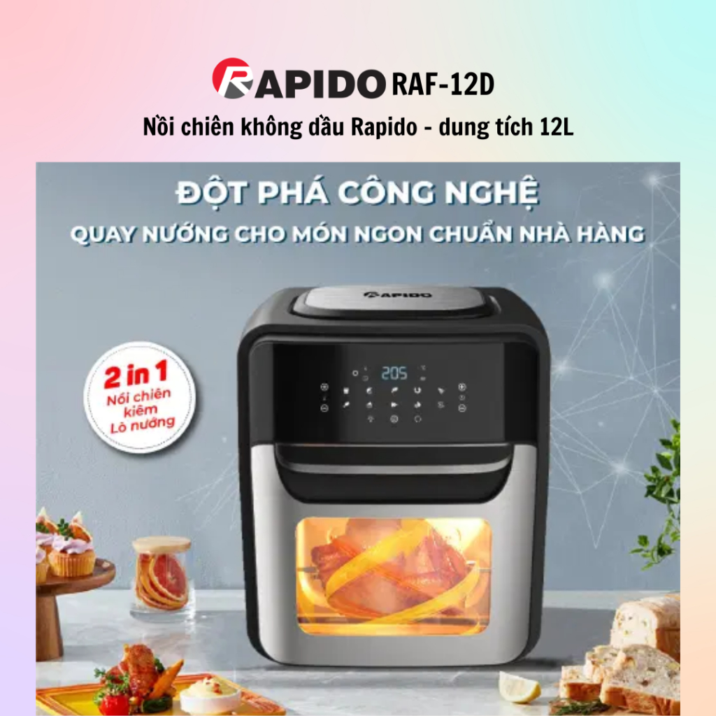 Nồi chiên không dầu Rapido RAF6.5D (6.5L)/RAF-12D (12L) 1800W - Hàng chính hãng