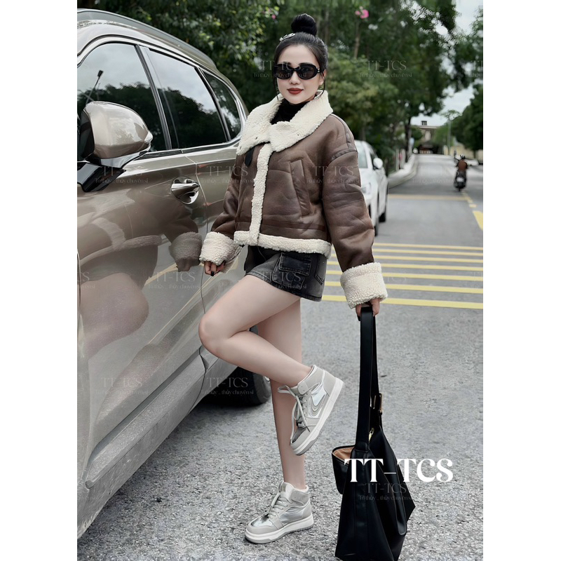 Áo khoác da lộn nâu