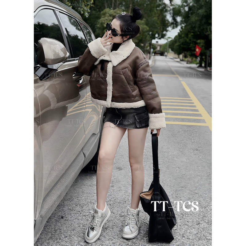 Áo khoác da lộn nâu