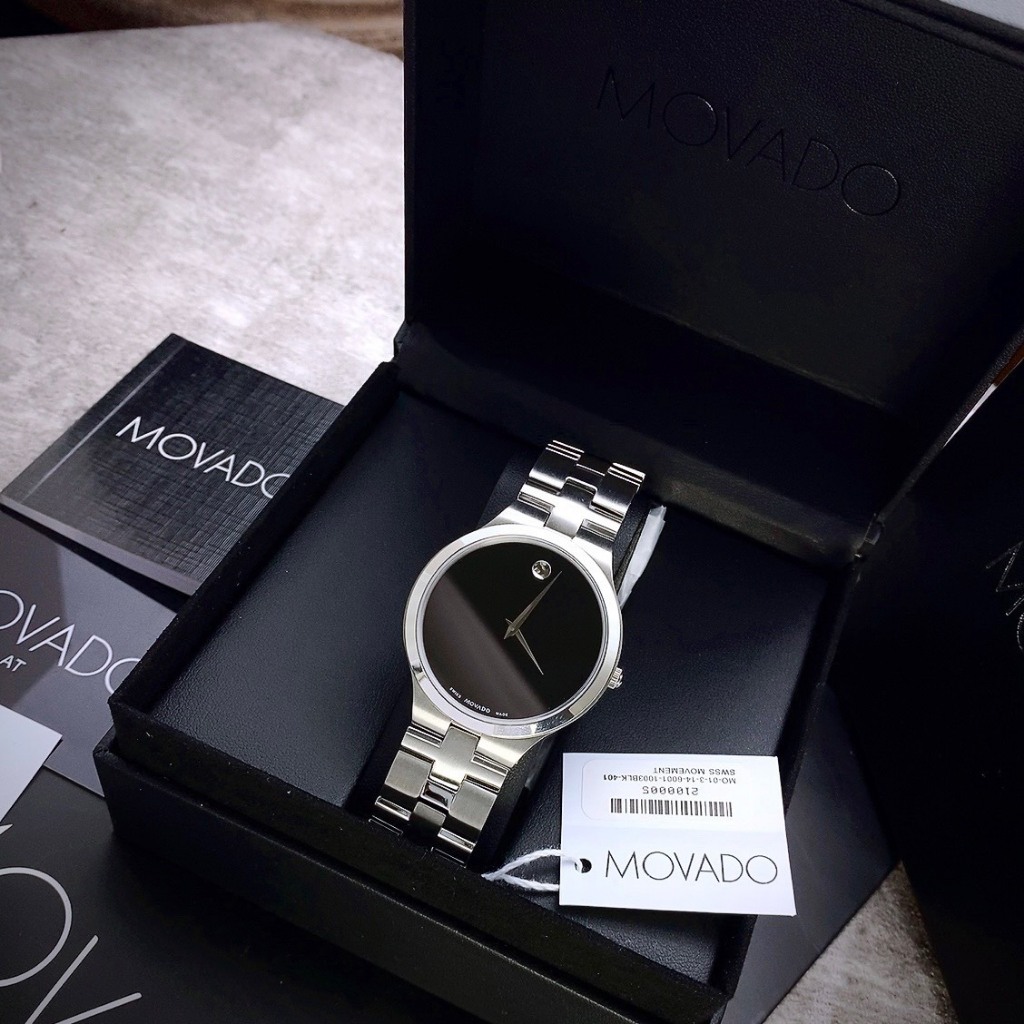 ĐỒNG HỒ CẶP MOVADO 0607199 khung thép trắng- Máy swiss made- Size 40/26mm- chống nước- bảo hành 24 tháng