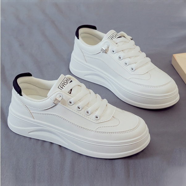 Giày thể thao basic nữ FGON không buộc dây, Sneaker trắng đế độn 3 phân dây thun