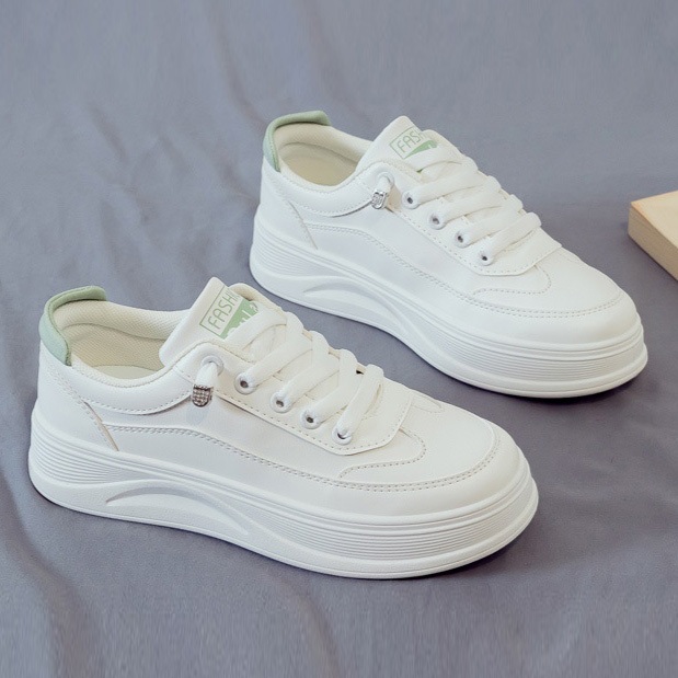 Giày thể thao basic nữ FGON không buộc dây, Sneaker trắng đế độn 3 phân dây thun