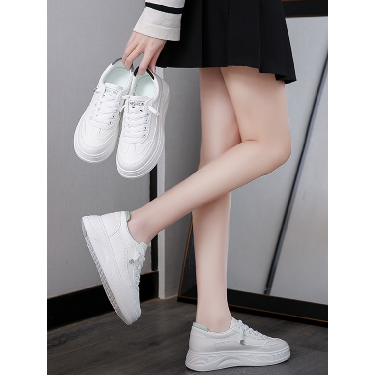 Giày thể thao basic nữ FGON không buộc dây, Sneaker trắng đế độn 3 phân dây thun