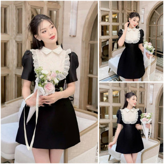 Đầm nữ tafta phối voan tơ cổ sơ mi nhún voan xinh xắn tay bồng dáng chữ A siêu dễ thương sang chảnh các nàng dự tiệc