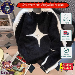 Áo Sweater Lông Khoá Vai Mix Ngôi Sao 2 Màu 💙 Áo Lông Mùa Đông, Chất Áo Dày Dặn