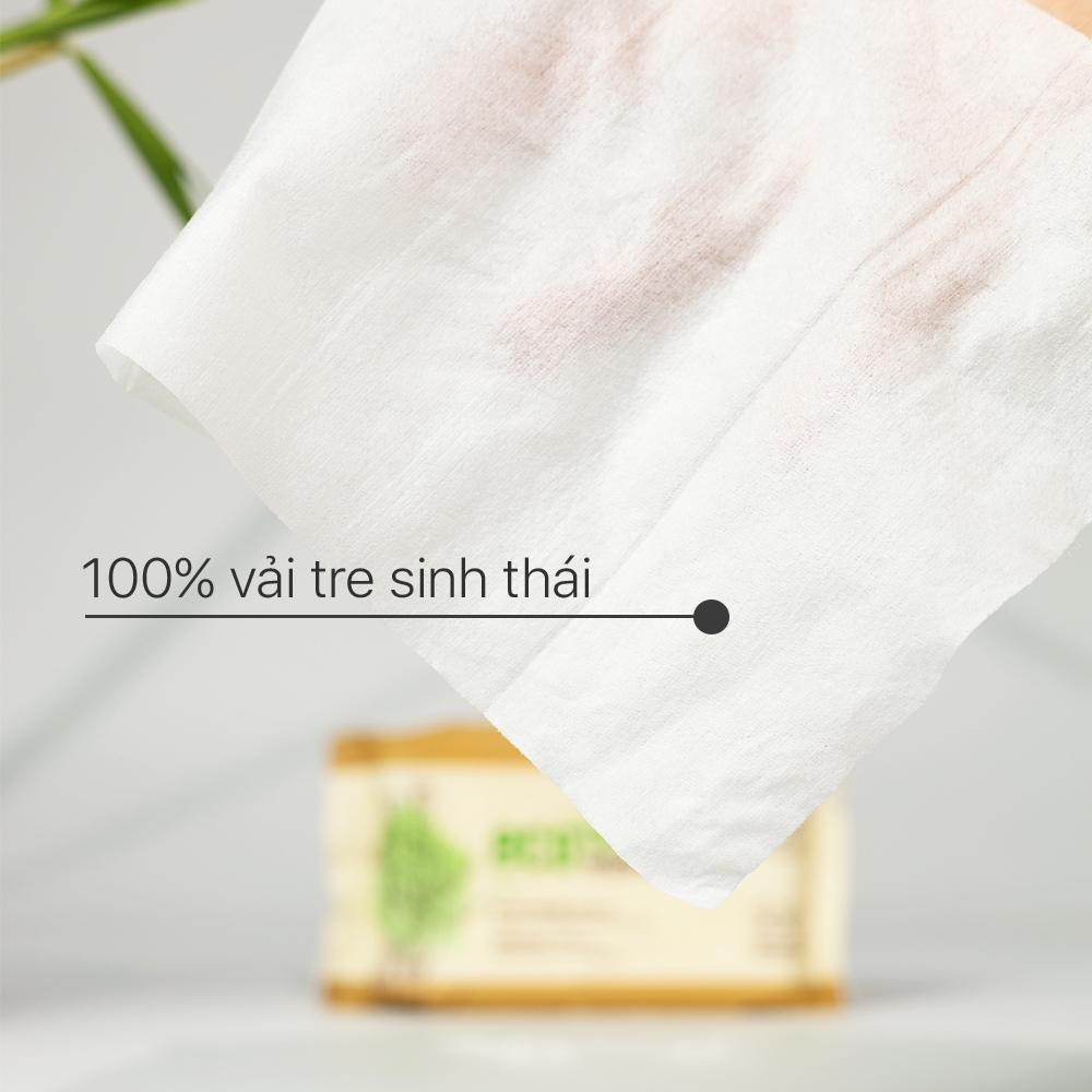 Combo 03 gói khăn giấy ướt cao cấp vải sợi tre kháng khuẩn EcoBamboo Ecowipes gói 20 tờ không mùi an toàn cho da