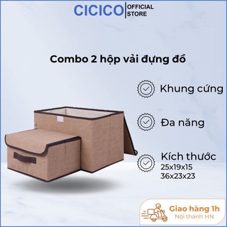 Combo 2 hộp túi vải đựng đồ thùng đựng quần áo đồ lót đồ chơi đa năng bằng vải cứng, có nắp đậy không cần tủ tiện dụng