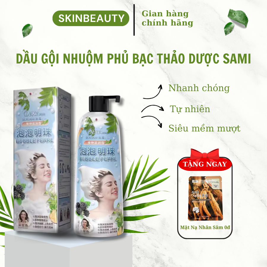 Dầu gội nhuộm phủ bạc tóc thảo dược SAMI - Bọt thảo dược SAMI phủ màu đen, nâu hạt dẻ, kích mọc tóc 400ml - SKIN BEAUTY