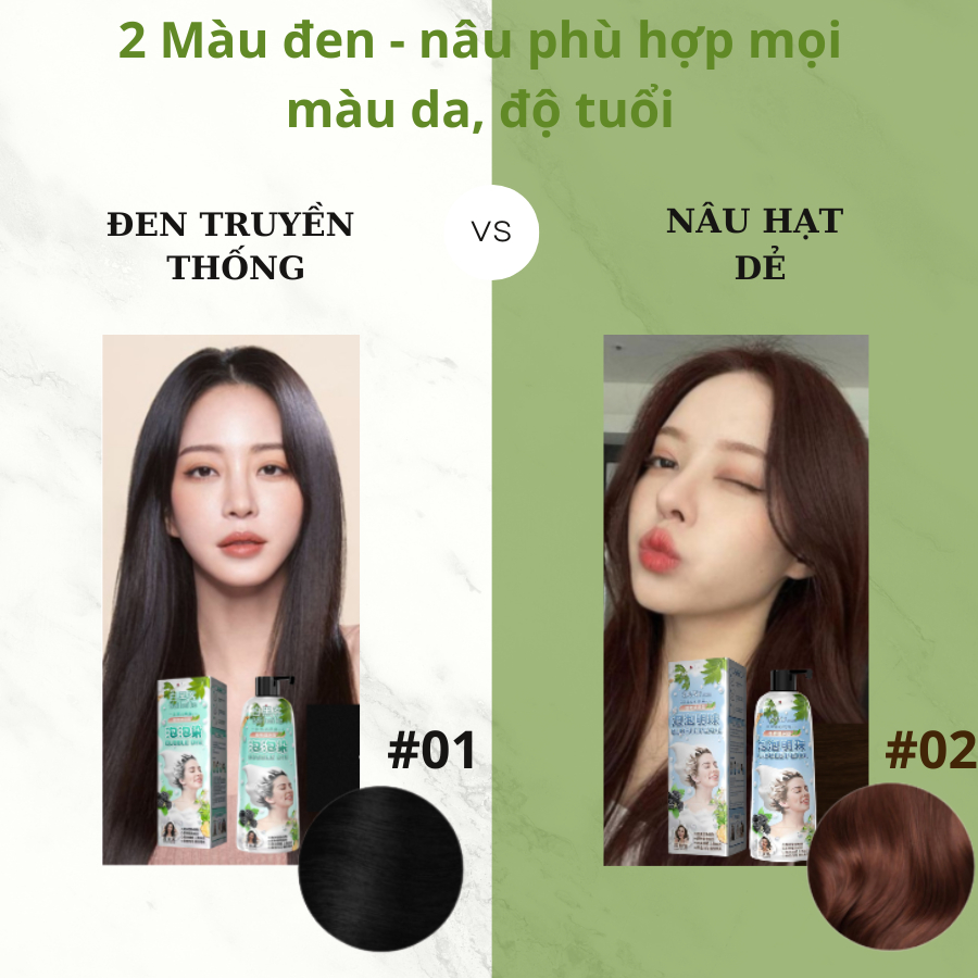 Dầu gội nhuộm phủ bạc tóc thảo dược SAMI - Bọt thảo dược SAMI phủ màu đen, nâu hạt dẻ, kích mọc tóc 400ml - SKIN BEAUTY