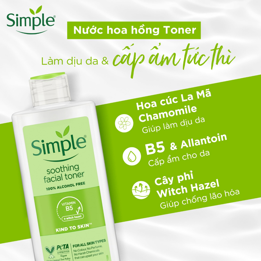 Combo Simple Sữa rửa mặt 150ml + Nước hoa hồng 200ml + Sữa dưỡng dạng sữa 125ml