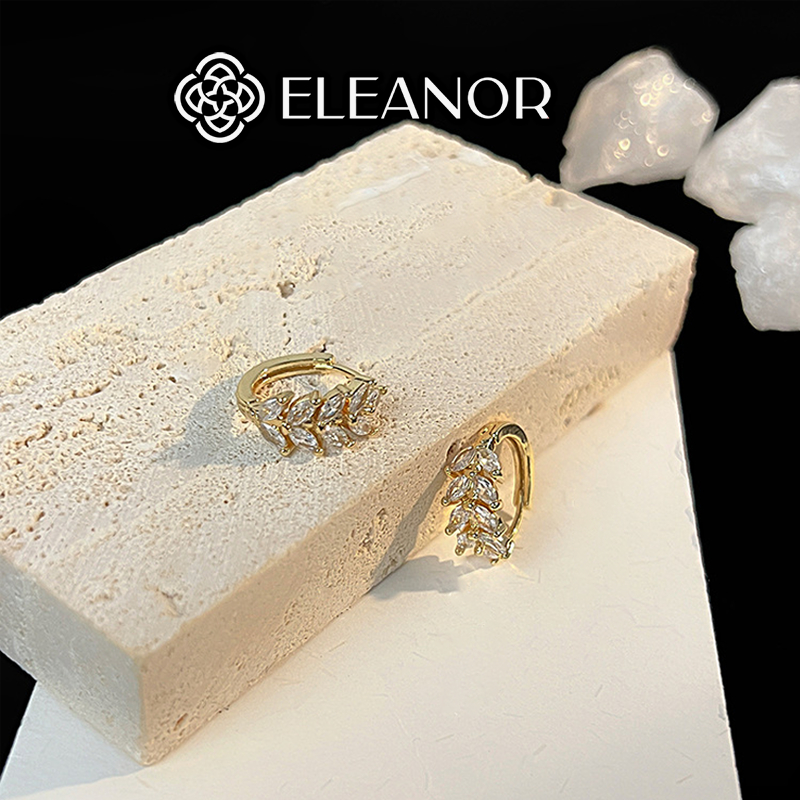 Bông tai nữ chuôi bạc 925 Eleanor Accessories hình lá đính đá phụ kiện trang sức 6283