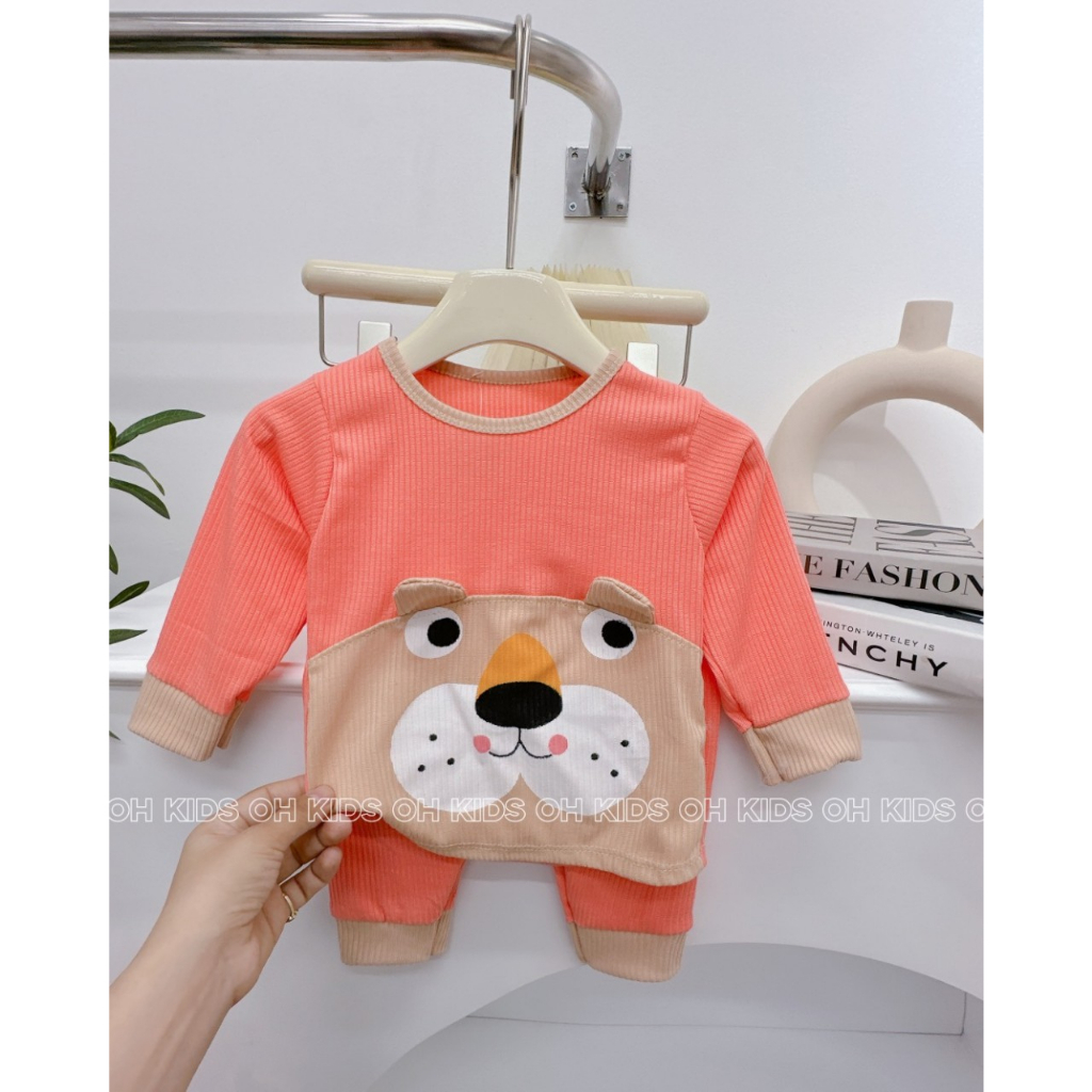 Bộ Dài Tay Thu Đông, Bô Len Tăm In Hình Cún Siêu Cute Cho Bé Trai, Bé Gái từ 6 - 15kg